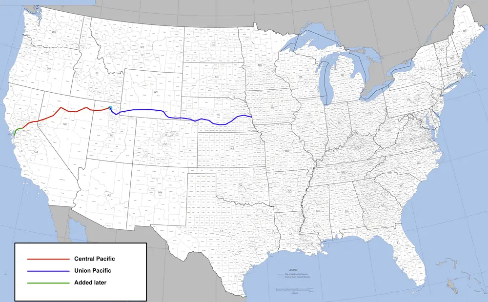 Map of the first transcontinental railroad