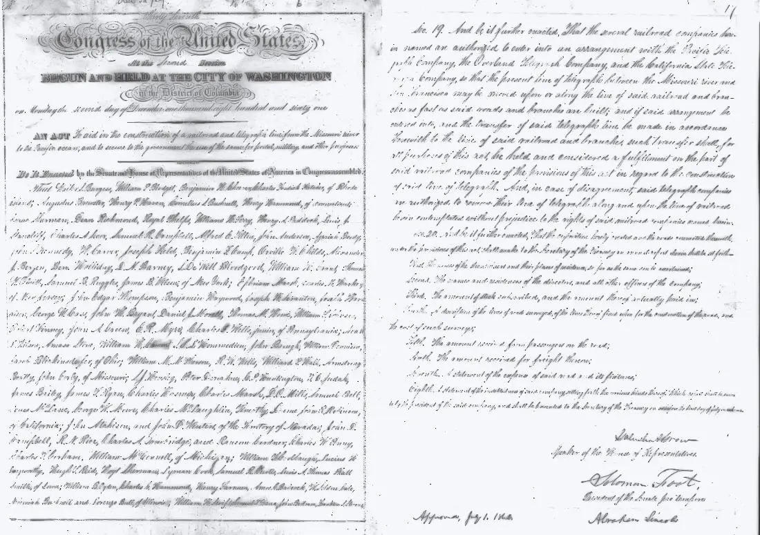 original draft of the Pacific Railroad Act of 1862